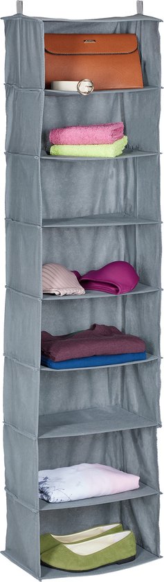 Relaxdays kast organizer hangend - 8 vakken - grote kledingkast organizer stof - camping