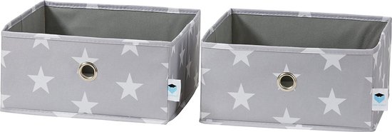 Séparateur 2 pièces - Organisateur pour armoire - Set de deux grandes boîtes - Renforcé de karton - Grijs avec étoiles - 30 x 30 x 15 cm