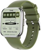 DARZ® HAJA Smartwatch - Smartwatch Dames & Heren - AMOLED Touchscreen - Horloge - Stappenteller - Bloeddrukmeter - Saturatiemeter - Hartslag – Olijfgroen siliconen band - iOS en Android
