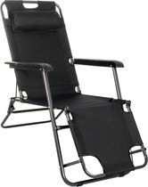 Chaise de jardin Springos | Chaise longue | Repliable | Ajustable | Appui-tête ergonomique | Noir