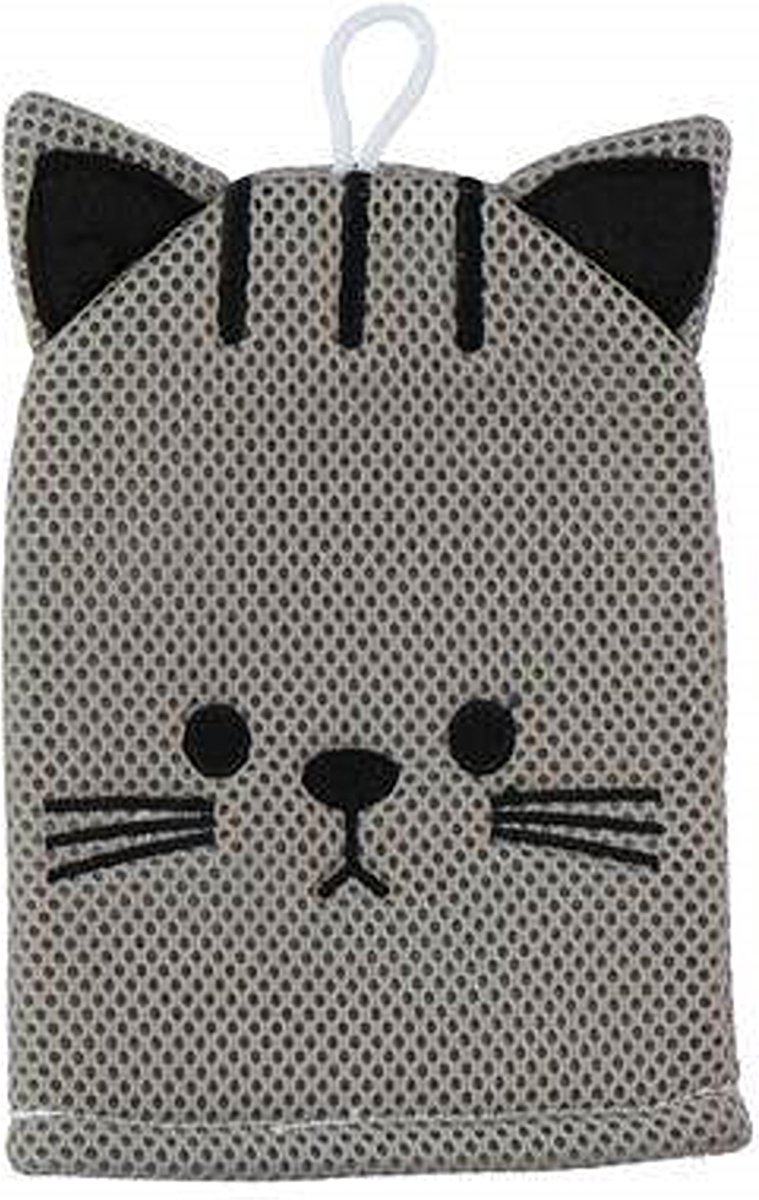 Badhandschoen voor Kinderen en Volwassenen Grijze Poes - Baby Shower Glove - Douche Handschoen - Washandjes Baby
