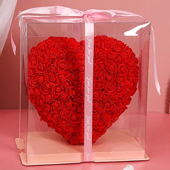 Rose/Rozen Hartvorm Bloem - Handgemaakte Cadeau Voor Moederdag-Valentijnsdag-Verjaardagen-Vrijgezellenfeesten-Bruiloften - Inclusief Transparante Geschenkdoos -