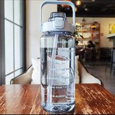 Motivatie Drinkfles- Blauw- Fles- 2L fles- Waterfles met rietje- Bidon- 2 liter Waterfles- Water drinken- Fles met tijden- Sportfles-