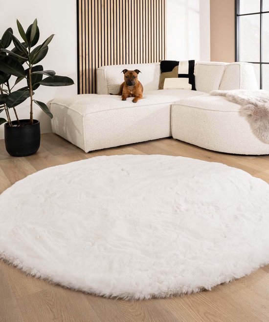 Fluffy vloerkleed rond - Comfy Deluxe wit 100 cm rond
