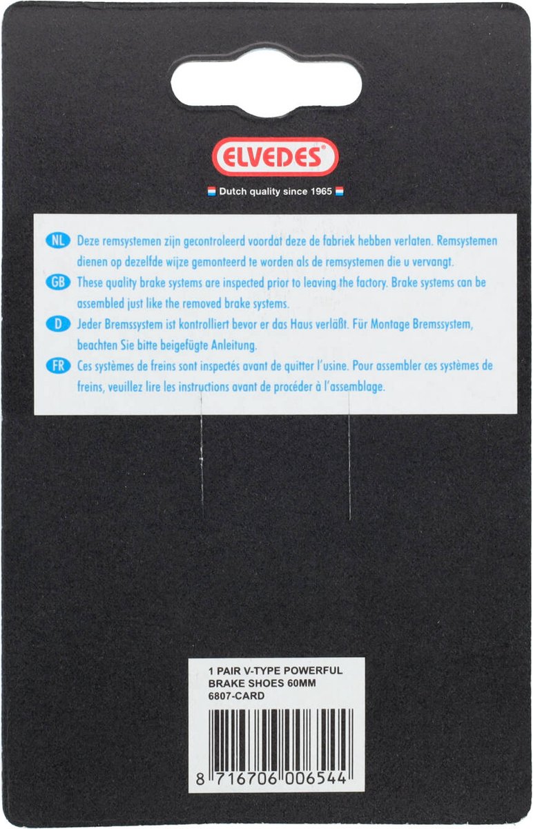 Remblokken V-Brake Elvedes 60 mm Zwart (Stel Remblokken V-Brake Elvedes 60 mm Zwart (Stel