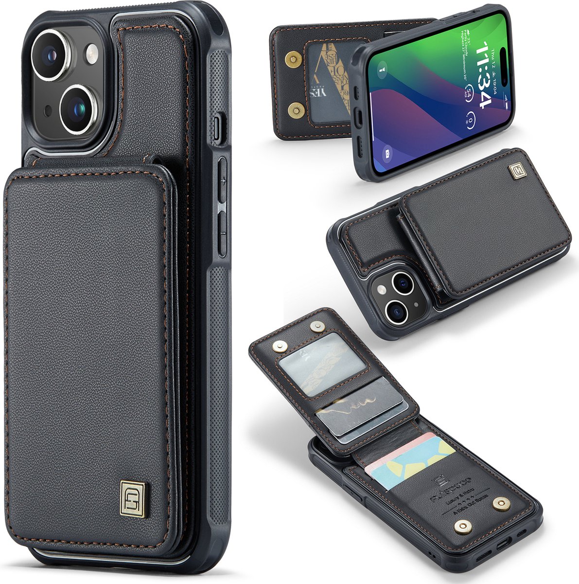 Portemonnee Backcover met RFID-bescherming voor iPhone 15 _ Zwart