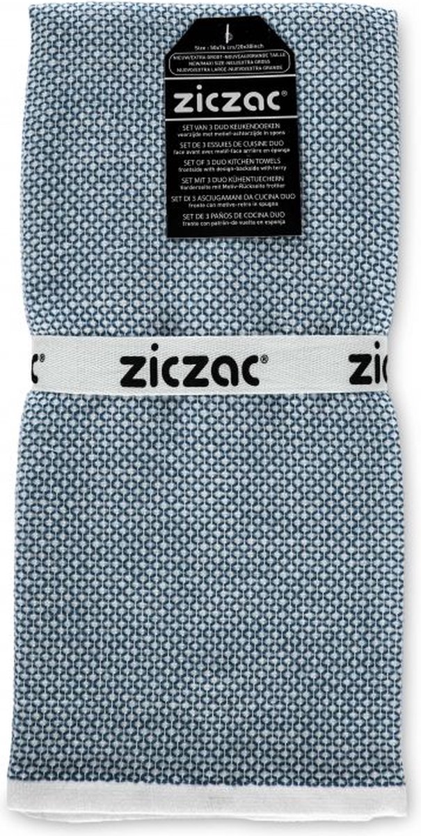 ZICZAC - Keukenhanddoeken LENO - SET/3 - Handig op te hangen, Sterke absorptie, Extra groot - 50x76 cm - Blauw