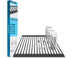 Universeel droogrek voor servies, met siliconen ommanteld roestvrij staal, 18 buizen, oprolbaar afdruiprek, hittebestendig, vaatwasmachinebestendig, accessoires, 33 x 43 Universeel droogrek voor servies, met siliconen ommanteld roestvrij staal, 18 buizen, oprolbaar afdruiprek, hittebestendig, vaatwasmachinebestendig, accessoires, 33 x 43
