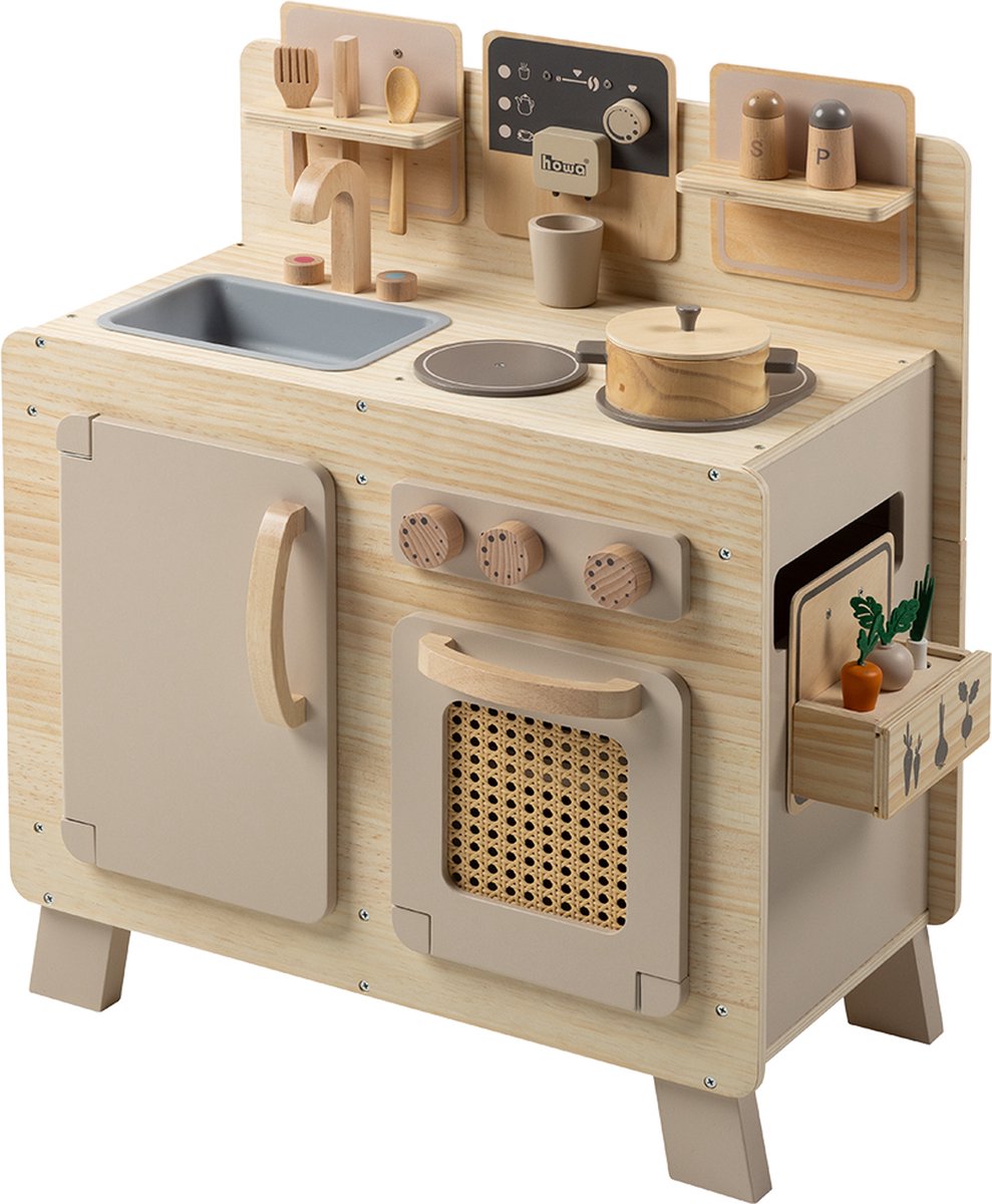howa Speelgoed Kinderkeuken Speelkeuken Keuken van Hout "FoodieFun" incl. 10-delig Kookaccessoires 48241