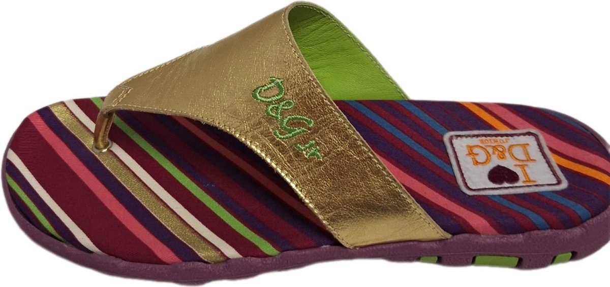 D&G SLIPPER GOLDEN UPPER EN RAIBOW BINNEN ZOOL SIZE 38