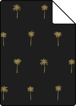 Proefstaal ESTAhome behangpapier palmbomen zwart en goud - 139161 - 26,5 x 21 cm