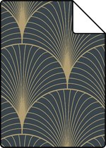 Proefstaal ESTAhome behangpapier art deco motief donkerblauw en goud - 139231 - 26,5 x 21 cm