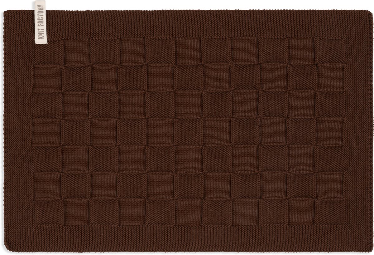 Knit Factory Gebreide Placemat - Onderlegger Uni - Eetmat - Chocolate - Donkerbruin - 50x30 cm