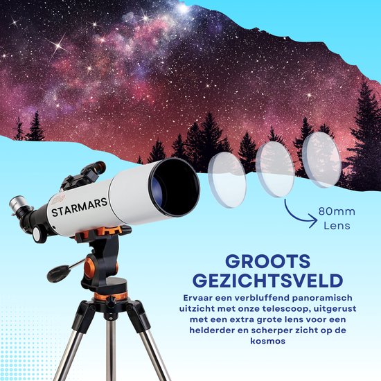 Starmars Telescoop - 375x Vergroting - Sterrenkijker Volwassenen / Gevorderden - Inclusief Statief en Draagtas - 50080 - Starmars