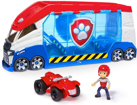 De PAW Patrol Launch & Rescue Patroller is een blauw, wit en rood voertuig met transparante blauwe deuren. Inclusief Ryder actiefiguur en rode ATV.