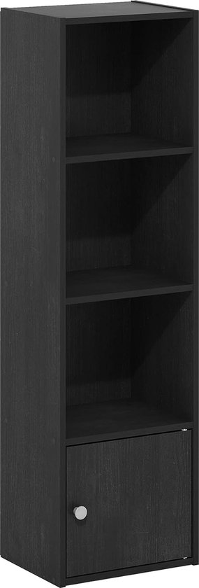 Boekenkast met 4 niveaus en 1 deur, zwart hout