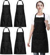 4-delig verstelbaar schort met 2 zakken, keukenschorten voor heren dames, kookschort voor keuken voor keuken, restaurant, café, bakken, schilderen, 60 x 70 cm (zwart)