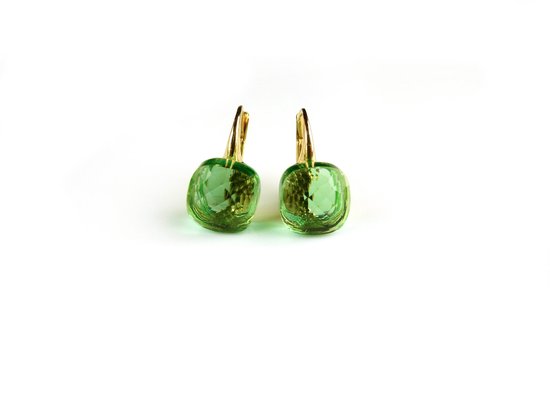 Boucles d'oreilles en argent plaqué or jaune modèle Pomellato avec pierre verte