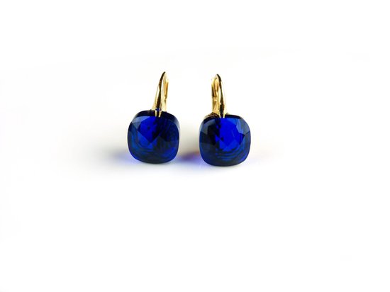 Zilveren oorringen oorbellen geelgoud verguld model pomellato met fel blauwe steen