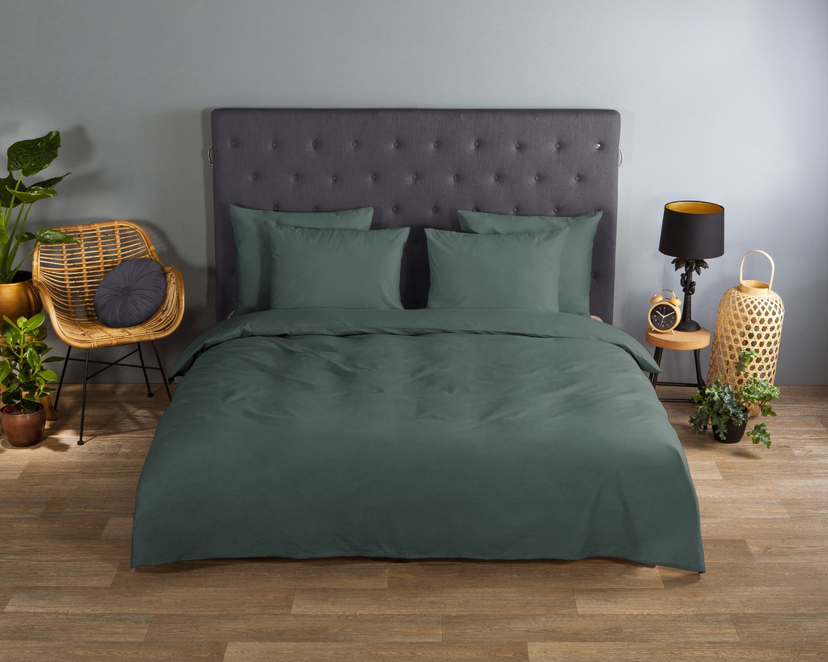 Good Morning dekbedovertrek effen kleur - 2 persoons 200x200/220 cm - Olijfgroen - 100% Katoen renforce
