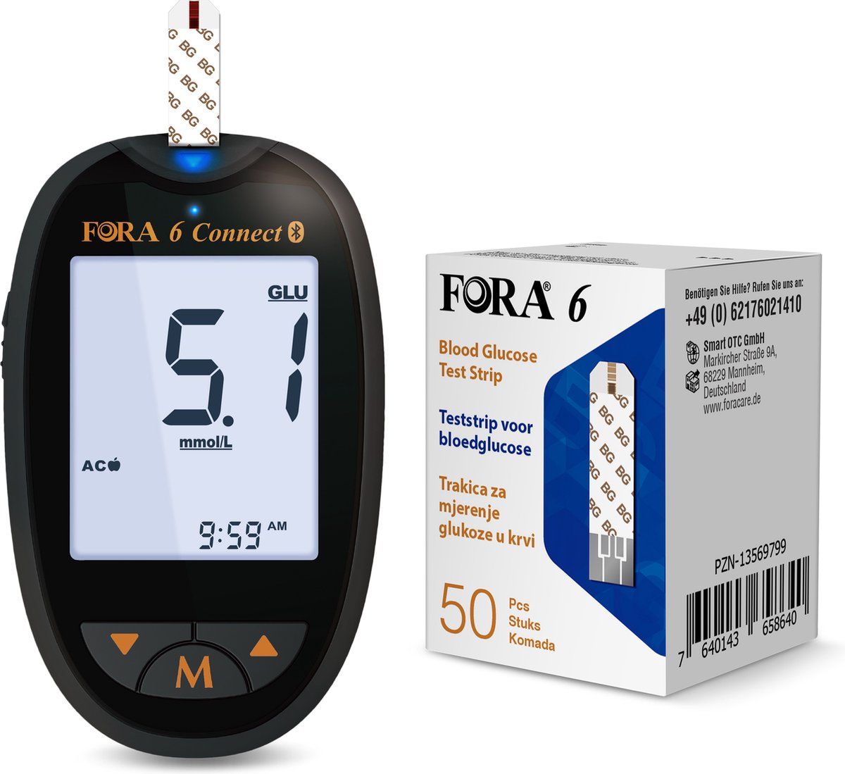 Goedkoopste Fora 6 Connect - 6-in-1 glucosemeter startpakket (glucose, cholesterol, urinezuur, ketonen, hematocriet & hemoglobine), incl. 50 Fora 6 glucose teststrips