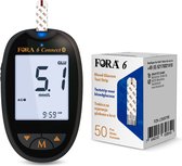 Fora 6 Connect - 6-in-1 glucosemeter startpakket (glucose, cholesterol, urinezuur, ketonen, hematocriet & hemoglobine), incl. 50 Fora 6 glucose teststrips