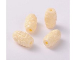 Kralen van handgesneden zeeschelp, 16x10mm, met bloemenmotief. Verkocht per 10 stuks