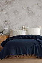 Sprei Lanna, 100% gerecycled katoen, Oeko-Tex®, beddensprei, woondeken, omkeerbare deken, sofadeken, extra groot (marineblauw, 200 x 220 cm)