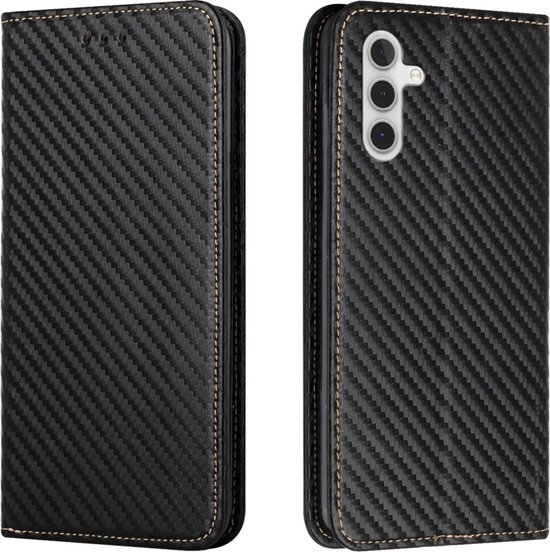 Luxe BookCover Hoes Etui geschikt voor Samsung Galaxy S24 - Zwart-Carbon