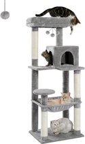 Kattentoren - Krabpaal - voor volwassen katten - Luxe kattenboom - grote kattenspeeltoren - activiteitencenter - stabiel - kattenboom met hangmat en mooi kattenhuis - grijs, 143 cm