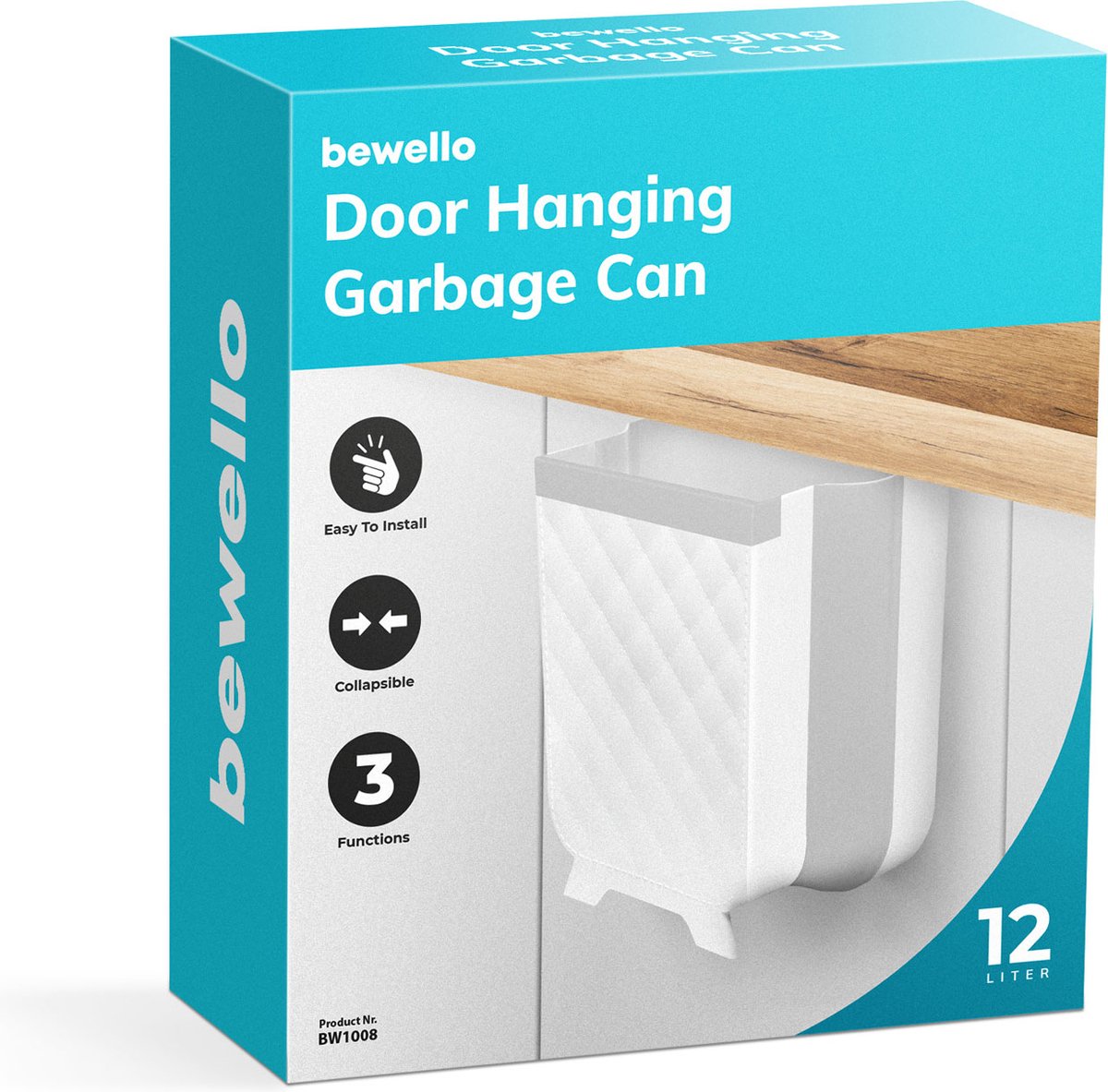 Goedkoopste Bewello - Hangende Vuilnisbak Kastdeur - Inbouw Prullenbak Hangend voor Keukenkast - Afvalbakje Opvouwbaar - 25 x 17 x 28.5 cm