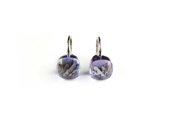 Zilveren oorringen oorbellen model pomellato lila paarse steen
