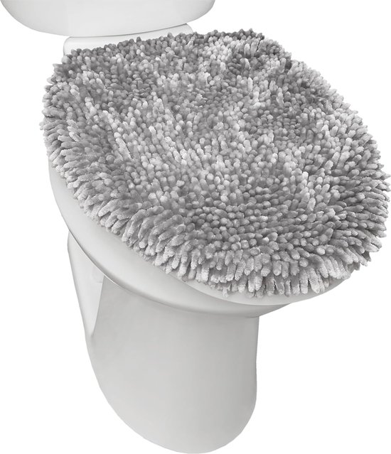 Chenille en peluche, lavable en machine, abattant de toilette standard ultra doux, 47 x 49,8 cm, gris clair