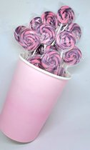 25 roze-lila minilolly's in beker voor geboortefeestje of babyshower gender reveal