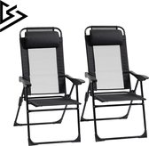 Strandstoel Opvouwbaar - Strandmat met Rugleuning Inklapbaar - Volwassenen en Kinderen - Zwart - Dubbele Set