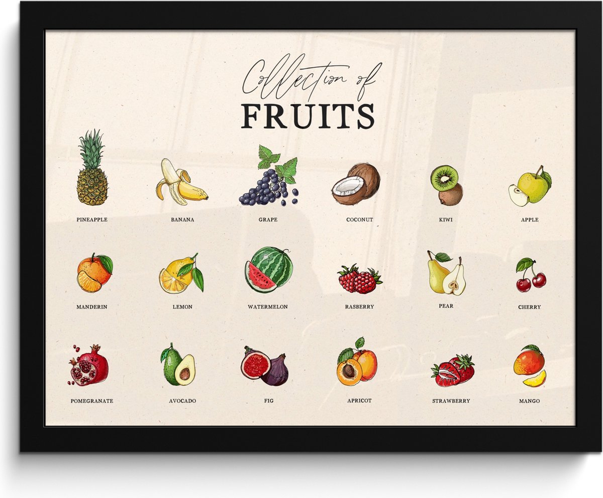 FrameYourWall Fotolijst inclusief poster - Posterlijst 40x30 cm - Posters - Fruit soorten - Kleurrijk - Eten - Vintage - Foto in lijst - Keuken decoratie muur - Wanddecoratie accessoires - Muurdecoratie - Schilderijen Fruit - Overzicht