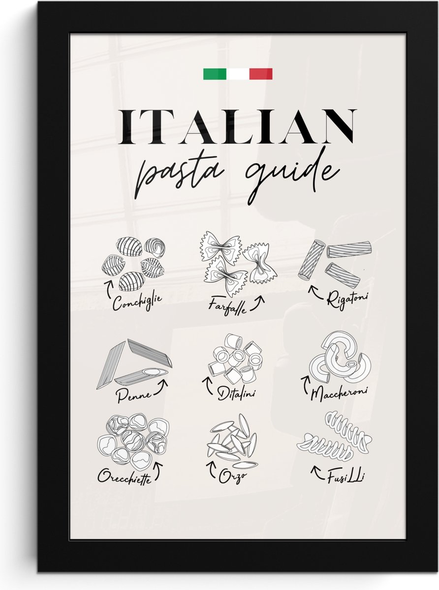 FrameYourWall Fotolijst inclusief poster - Posterlijst 20x30 cm - Posters - Pasta soorten - Italië - Eten - Eetkamer - Foto in lijst - Keuken decoratie muur - Wanddecoratie accessoires - Muurdecoratie - Schilderijen Pasta - Overzicht