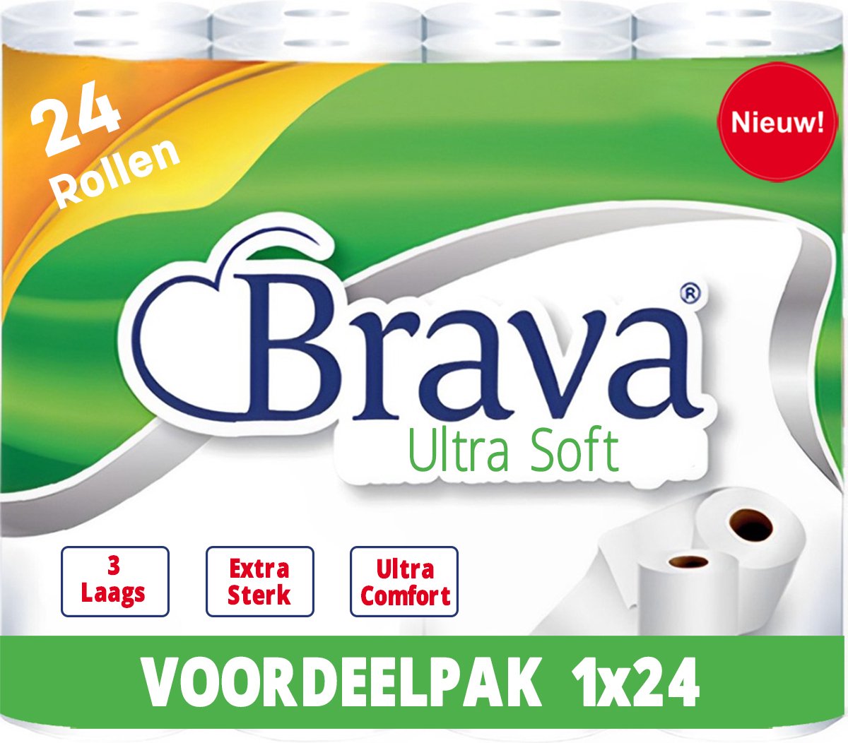 Brava - Ultra Soft Toiletpapier - 24 rollen - 3 Laags - Ultiem Comfort WC Papier - Superieure Sterkte - Maximale Absorptie & Pluisvrij - Voordeelverpakking WC Papier