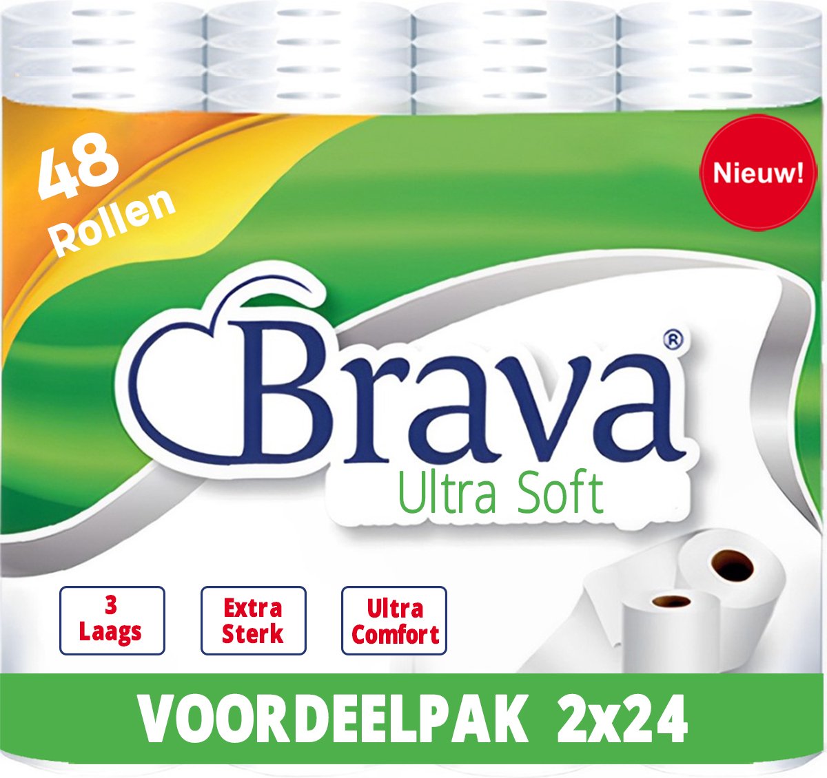 Brava - Ultra Soft Toiletpapier - 48 Rollen - 3 Laags - Ultiem Comfort WC Papier - Superieure Sterkte - Maximale Absorptie & Pluisvrij - Voordeelverpakking WC Papier