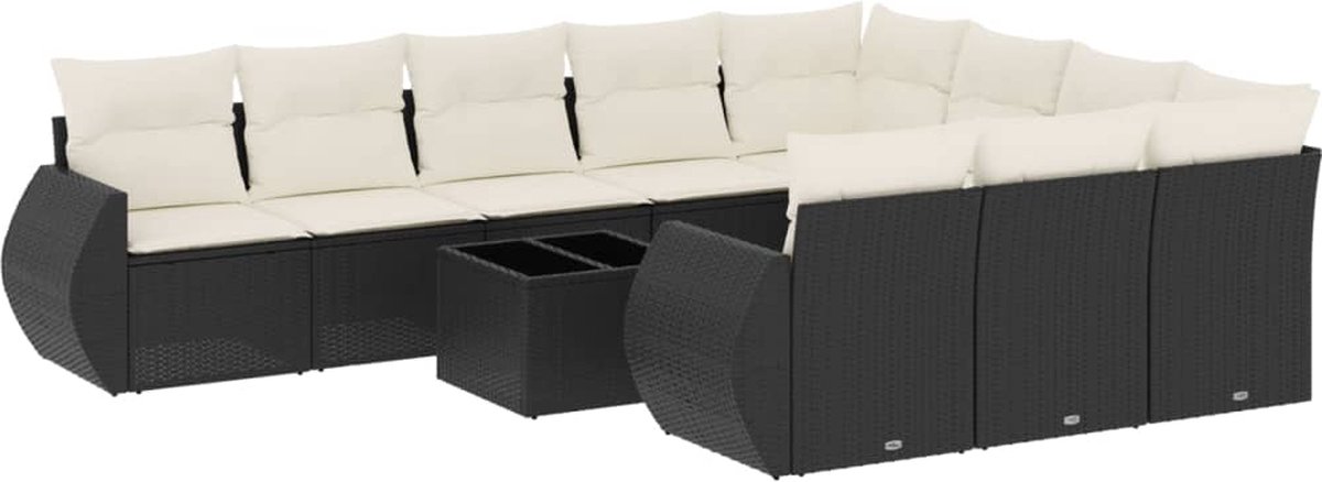 vidaXL 11-delige - Loungeset - met - kussens - poly - rattan - zwart