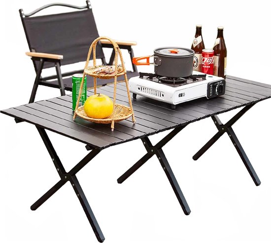 Meedeer Inklapbaar Campingtafel-Opvouwbare campingtafel-kampeertafel-aluminium-Tafel - opvouwbare draagbare tafel - 150x70x54cm oprolbare picknicktafel verstelbaar 4-6 personen voor tuin buiten picknick BBQ achtertuin - (kleur: Zwart) van Meedeer — afbeelding 5
