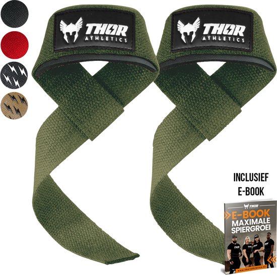 Foto: Thor athletics lifting straps krachttraining accessoires powerlifting straps deadlift straps army green inclusief e book