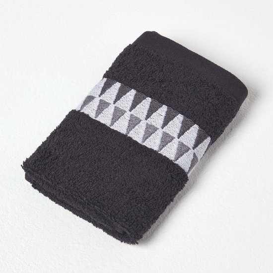 Homescapes Zwarte zeepdoek met rand en driehoekpatroon, zeepdoek 30 x 30 cm