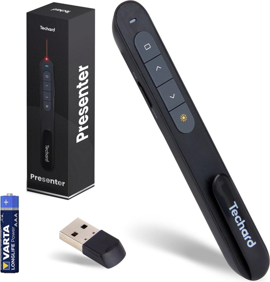 Techard Presenter Draadloos Presentatie Klikker Laser Pointer USB-ontvanger Plug en Play - Inclusief AAA-Batterij