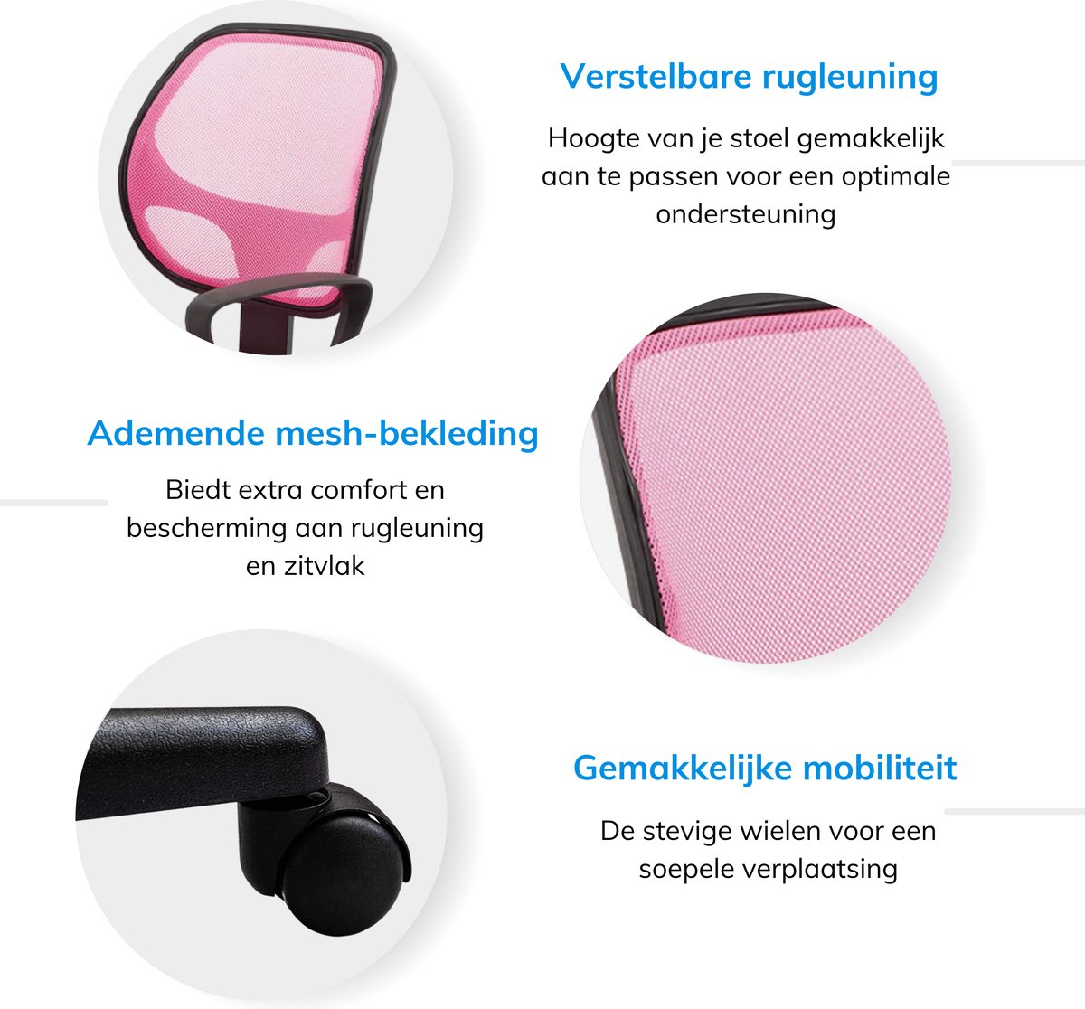 ACAZA Bureaustoel - Verstelbare hoogte en rugleuning - Roze - Bureaustoel Kinderen - Stof - Stoel - Bureaustoel Kind - Kinderbureaustoel thumbnail 4