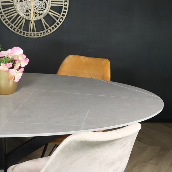 Table à manger ovale 16cm Figo aspect marbre gris table ovale pierre