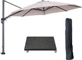Garden Impressions Hawaii zweefparasol Ø350 cm carbon black / zand met 90kg royal antraciet parasolvoet en parasolhoes