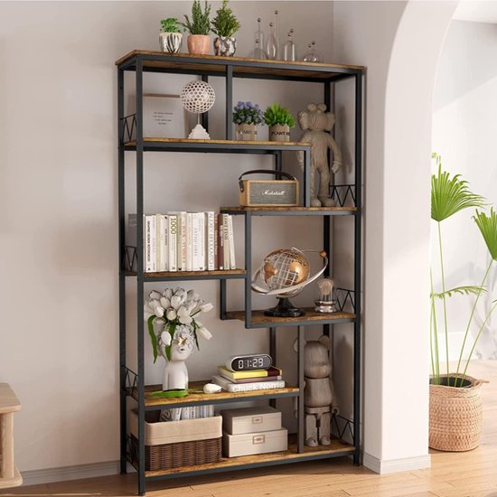 Bealife FS13 Boekenrek met 5 planken - Boekenkast industrieel - Kasten - 98x30x180cm - Bruin