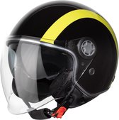 VINZ Jungbu Scooterhelm met zonnevizier / Jethelm met streep / Brommerhelm / Motorhelm / Helm Scooter Retro / Snorfiets helm / Snorscooter helm - Geschikt Voor Helmplicht Blauw Kenteken - Geel