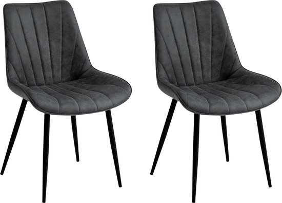 Colenis® - Lesedi Eetkamerstoel - Set Van 2 - Antraciet - Microfiber Stof - Industrieel